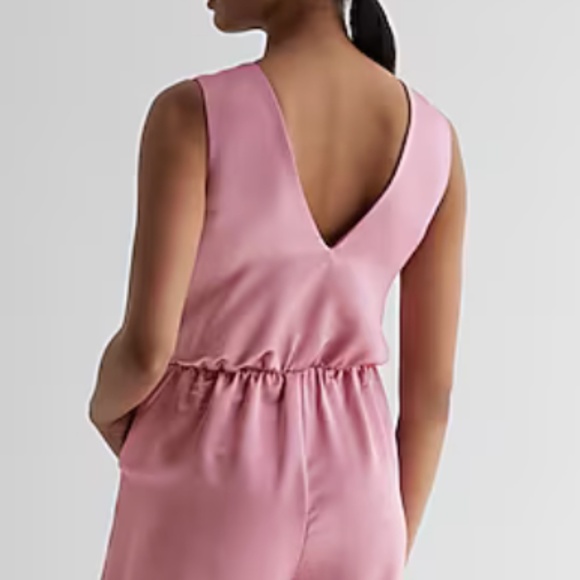 **bundled** Satin V-Neck Tie Waist Wide Leg Jumpsuit - Picture 2 of 5